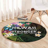 Hawaii Strong Round Carpet Polynesian Tribal Tropical Flowers