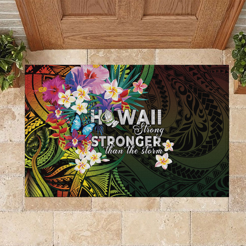 Hawaii Strong Rubber Doormat Polynesian Tribal Tropical Flowers