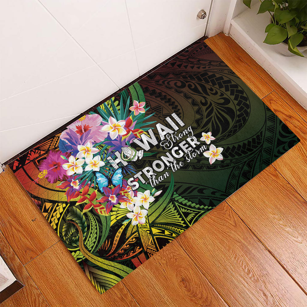 Hawaii Strong Rubber Doormat Polynesian Tribal Tropical Flowers