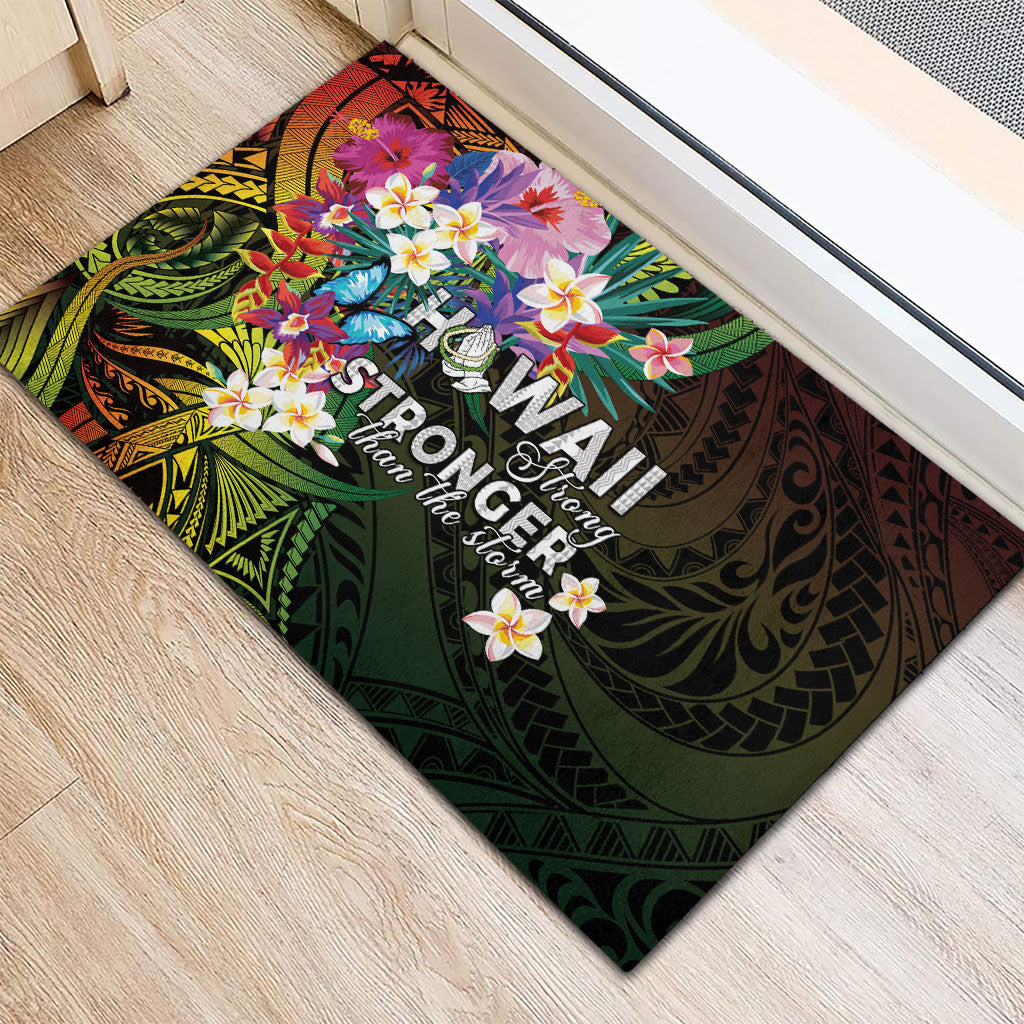 Hawaii Strong Rubber Doormat Polynesian Tribal Tropical Flowers
