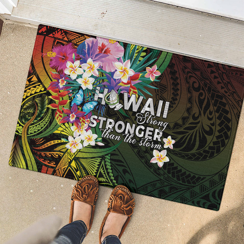 Hawaii Strong Rubber Doormat Polynesian Tribal Tropical Flowers