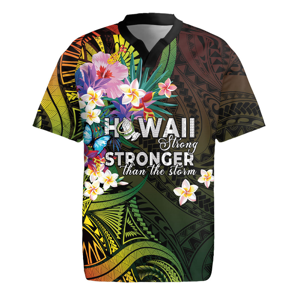 Hawaii Strong Rugby Jersey Polynesian Tribal Tropical Flowers