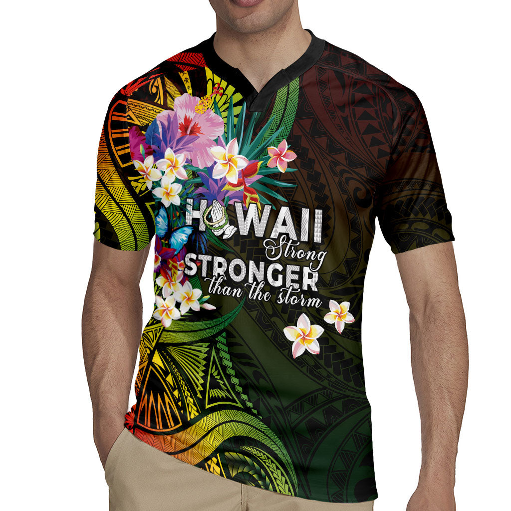 Hawaii Strong Rugby Jersey Polynesian Tribal Tropical Flowers