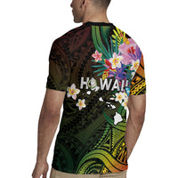 Hawaii Strong Rugby Jersey Polynesian Tribal Tropical Flowers