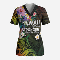 Hawaii Strong Scrub Top Polynesian Tribal Tropical Flowers