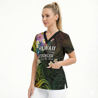 Hawaii Strong Scrub Top Polynesian Tribal Tropical Flowers
