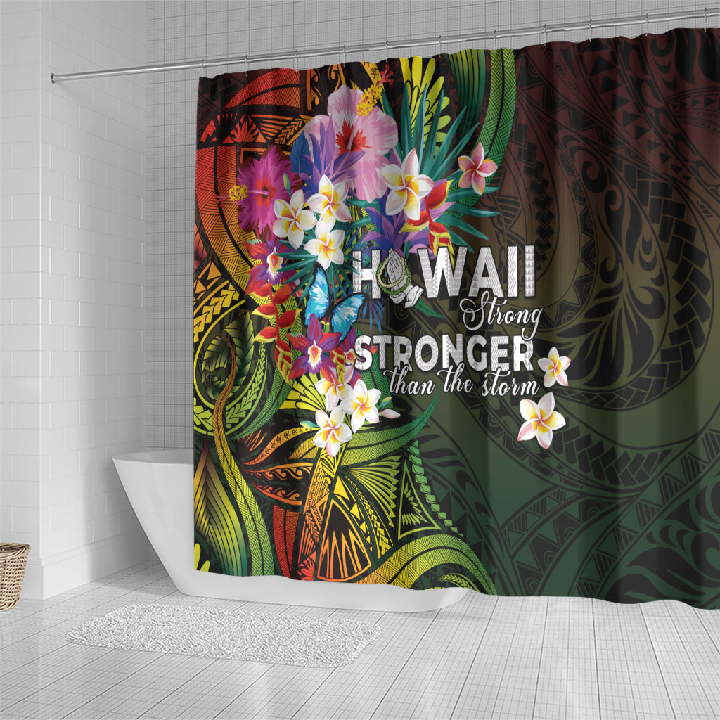 Hawaii Strong Shower Curtain Polynesian Tribal Tropical Flowers