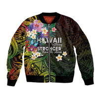 Hawaii Strong Sleeve Zip Bomber Jacket Polynesian Tribal Tropical Flowers