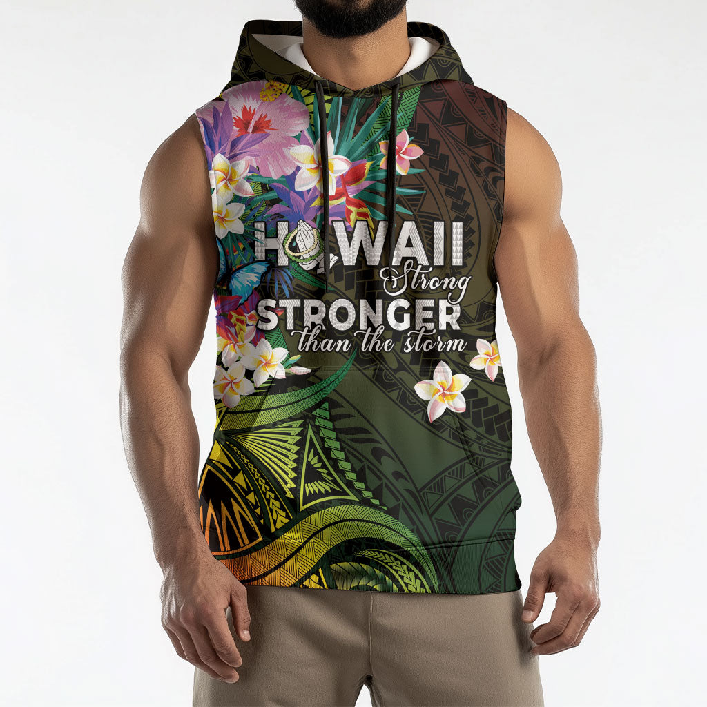 Hawaii Strong Sleeveless Hoodie Polynesian Tribal Tropical Flowers