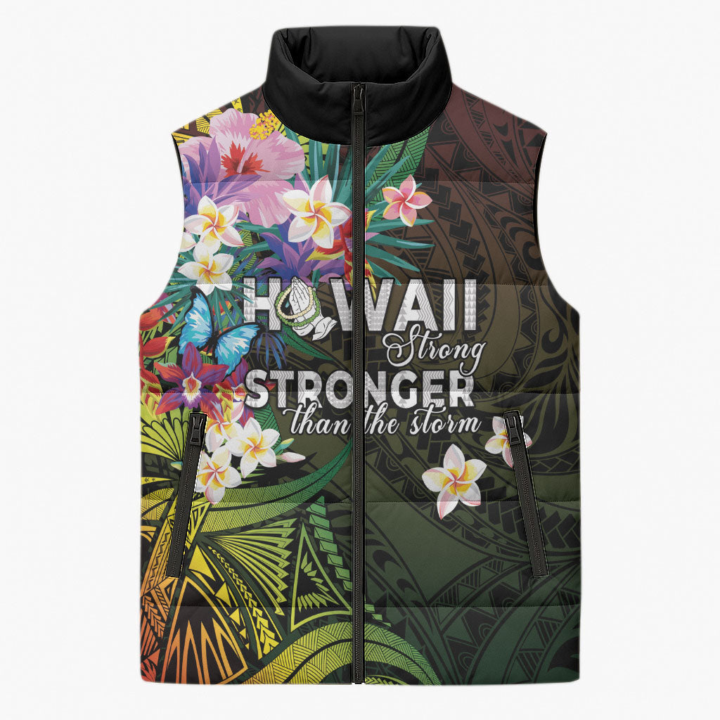 Hawaii Strong Sleeveless Puffer Jacket Polynesian Tribal Tropical Flowers
