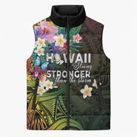 Hawaii Strong Sleeveless Puffer Jacket Polynesian Tribal Tropical Flowers