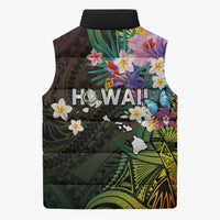 Hawaii Strong Sleeveless Puffer Jacket Polynesian Tribal Tropical Flowers