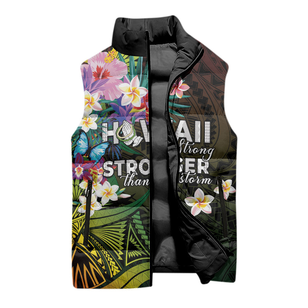 Hawaii Strong Sleeveless Puffer Jacket Polynesian Tribal Tropical Flowers