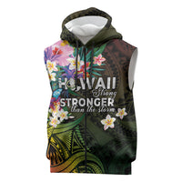 Hawaii Strong Sleeveless Zip Hoodie Polynesian Tribal Tropical Flowers