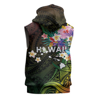 Hawaii Strong Sleeveless Zip Hoodie Polynesian Tribal Tropical Flowers