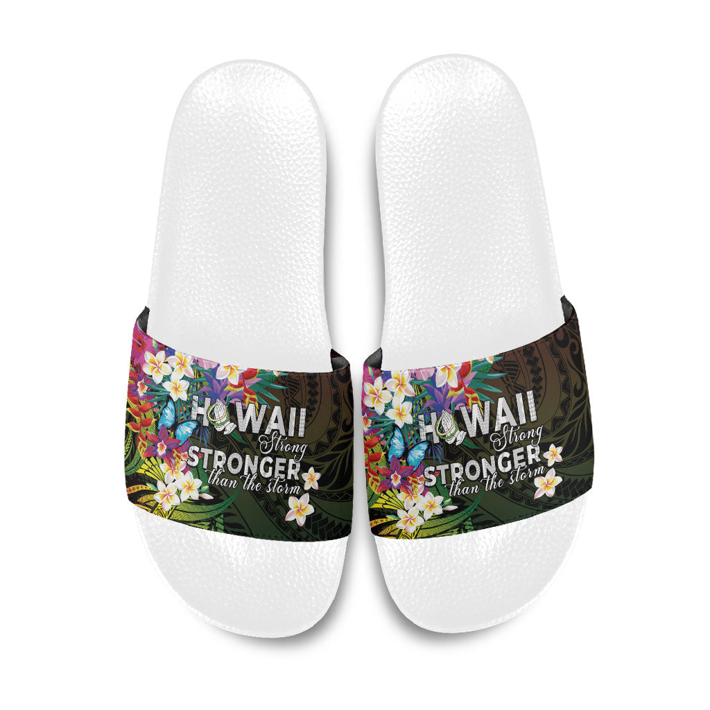 Hawaii Strong Slide Sandals Polynesian Tribal Tropical Flowers