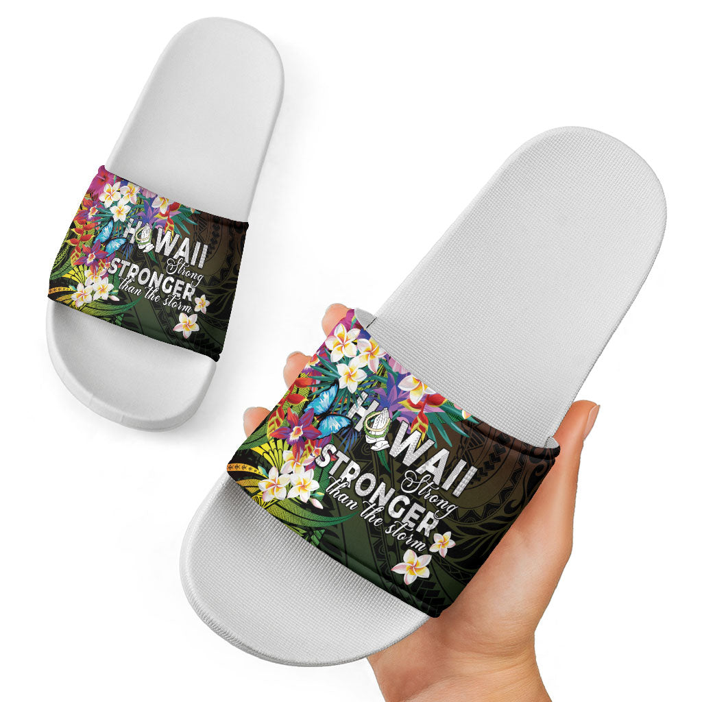 Hawaii Strong Slide Sandals Polynesian Tribal Tropical Flowers