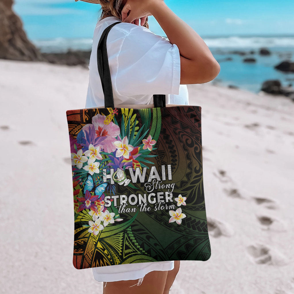 Hawaii Strong Tote Bag Polynesian Tribal Tropical Flowers
