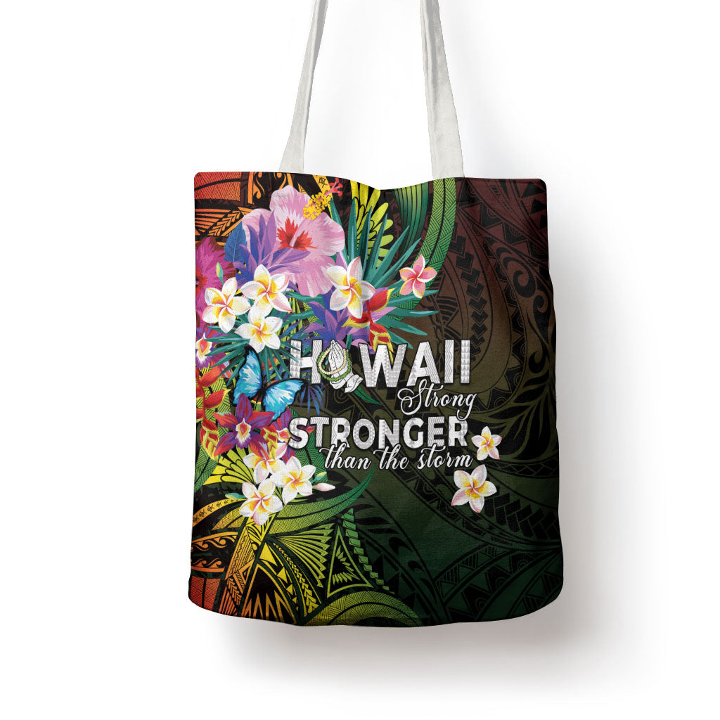 Hawaii Strong Tote Bag Polynesian Tribal Tropical Flowers
