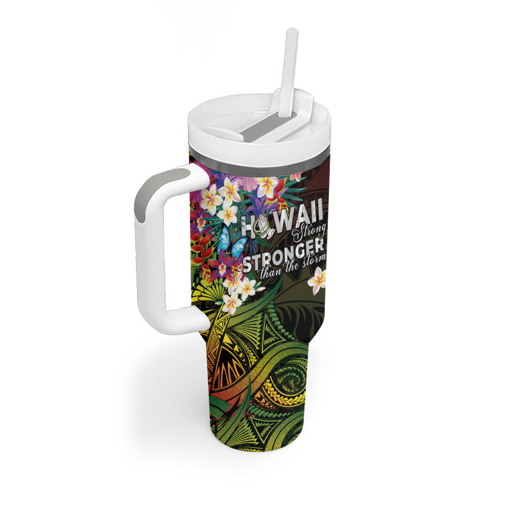 Hawaii Strong Tumbler With Handle Polynesian Tribal Tropical Flowers