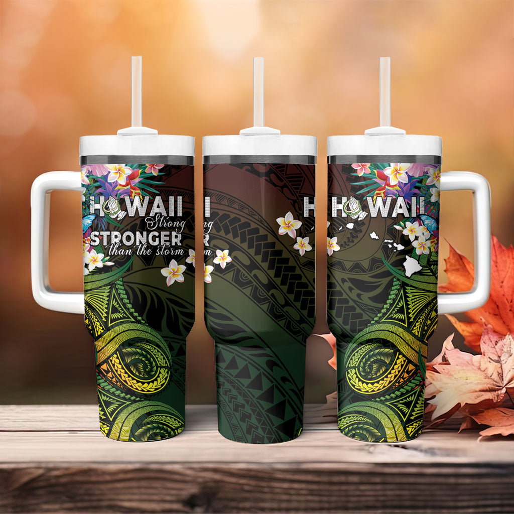 Hawaii Strong Tumbler With Handle Polynesian Tribal Tropical Flowers