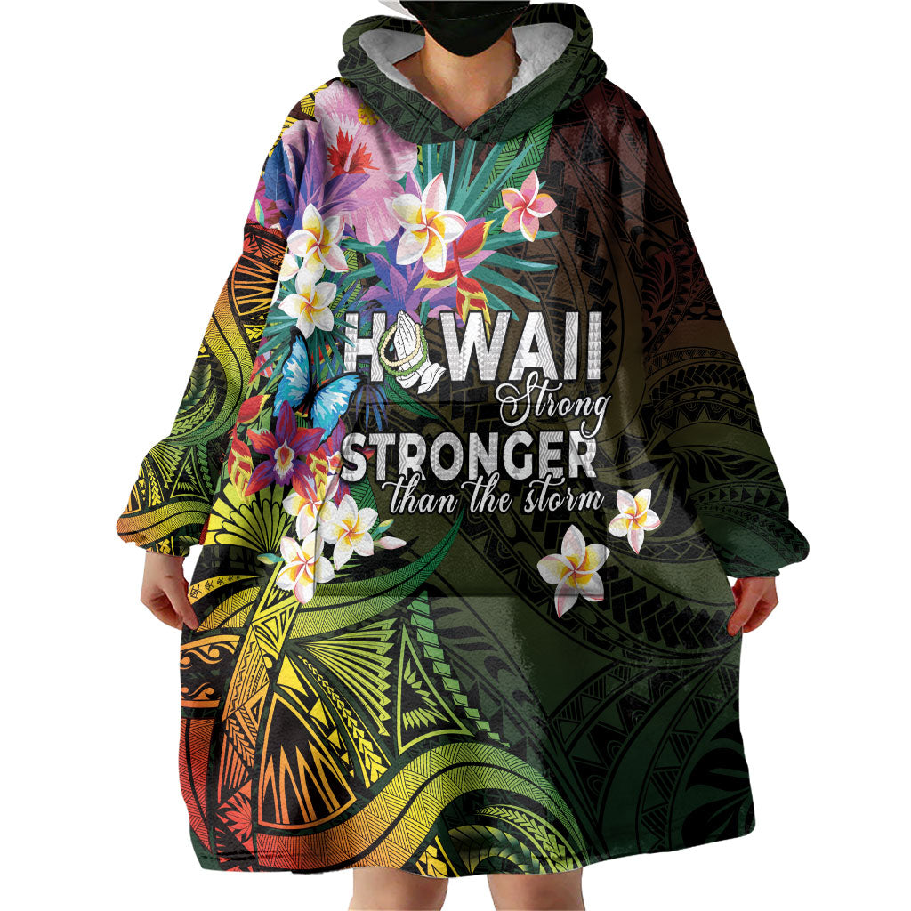Hawaii Strong Wearable Blanket Hoodie Polynesian Tribal Tropical Flowers