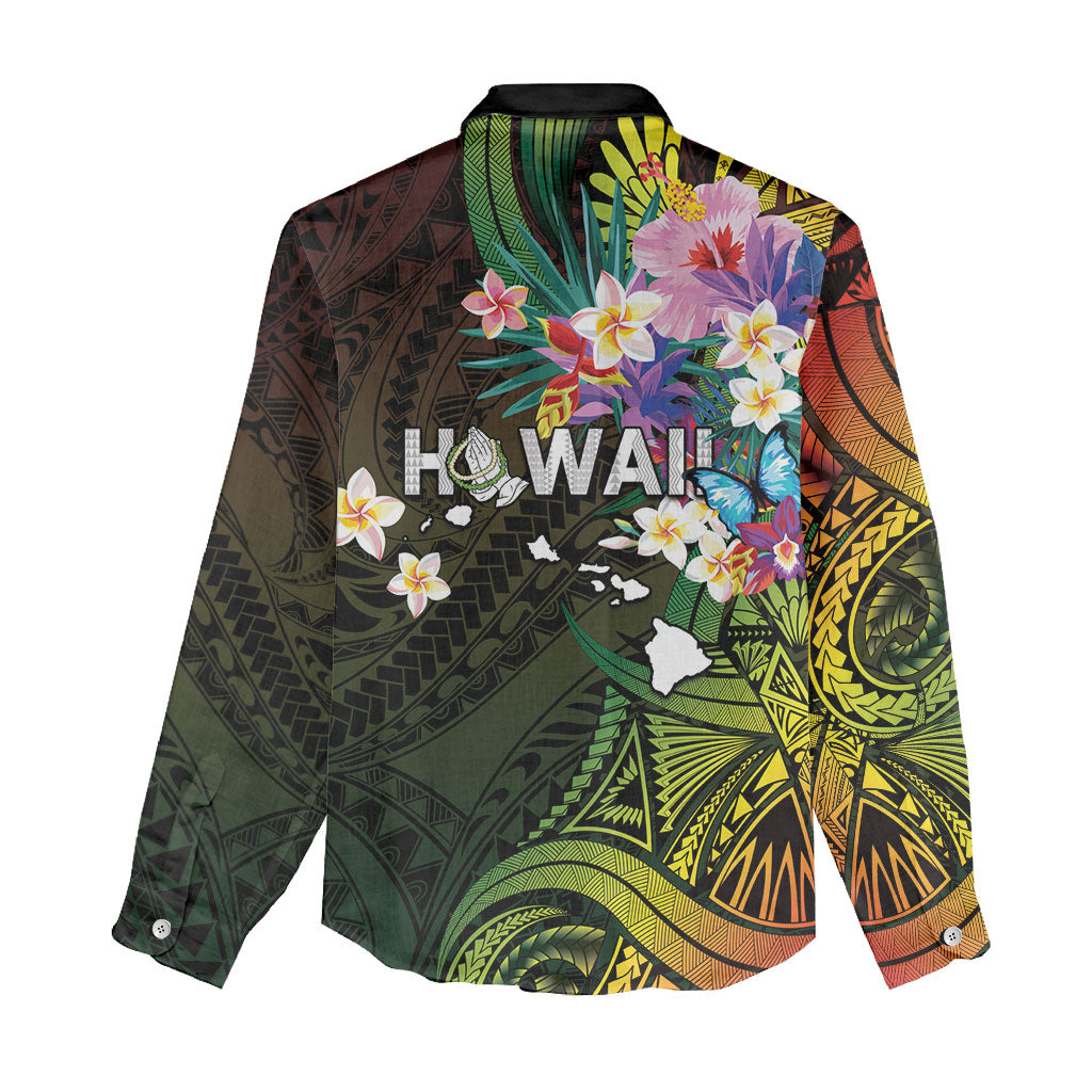 Hawaii Strong Women Casual Shirt Polynesian Tribal Tropical Flowers
