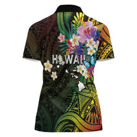 Hawaii Strong Women Polo Shirt Polynesian Tribal Tropical Flowers