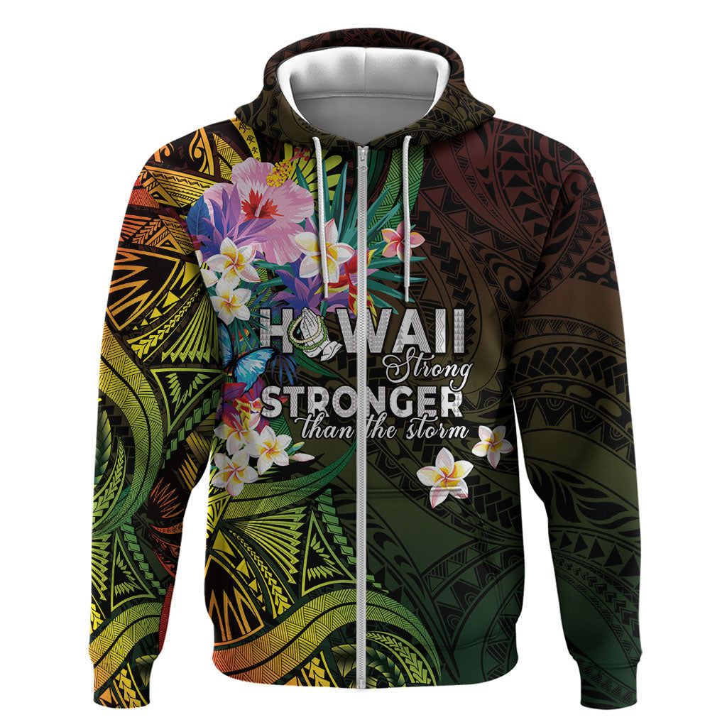 Hawaii Strong Zip Hoodie Polynesian Tribal Tropical Flowers