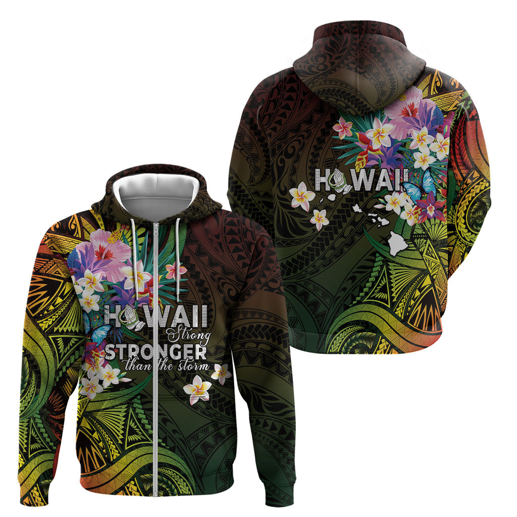 Hawaii Strong Zip Hoodie Polynesian Tribal Tropical Flowers