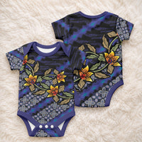 Indonesian Batik Motifs Pattern Floral Art Dark Blue Baby Onesie