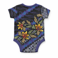 Indonesian Batik Motifs Pattern Floral Art Dark Blue Baby Onesie