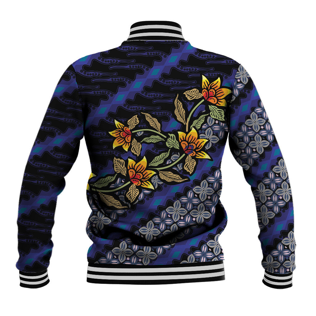 Indonesian Batik Motifs Pattern Floral Art Dark Blue Baseball Jacket