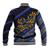 Indonesian Batik Motifs Pattern Floral Art Dark Blue Baseball Jacket