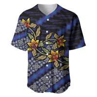 Indonesian Batik Motifs Pattern Floral Art Dark Blue Baseball Jersey