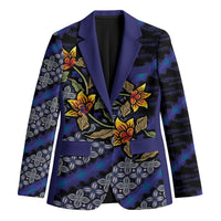 Indonesian Batik Motifs Pattern Floral Art Dark Blue Blazer