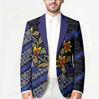 Indonesian Batik Motifs Pattern Floral Art Dark Blue Blazer