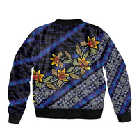 Indonesian Batik Motifs Pattern Floral Art Dark Blue Bomber Jacket