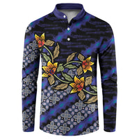 Indonesian Batik Motifs Pattern Floral Art Dark Blue Button Sweatshirt