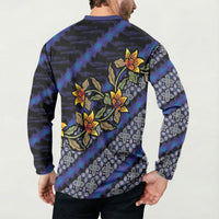 Indonesian Batik Motifs Pattern Floral Art Dark Blue Button Sweatshirt
