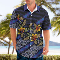 Indonesian Batik Motifs Pattern Floral Art Dark Blue Hawaiian Shirt