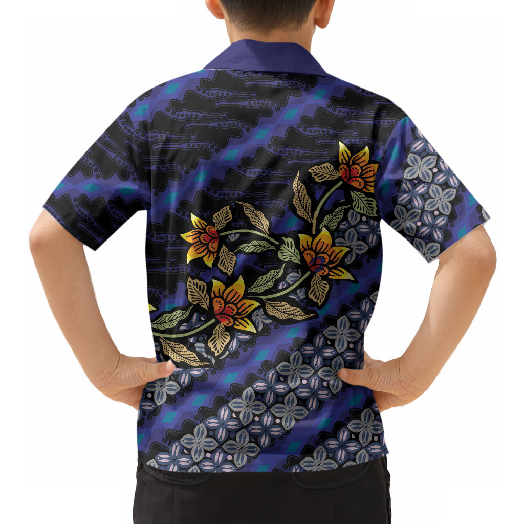 Indonesian Batik Motifs Pattern Floral Art Dark Blue Hawaiian Shirt