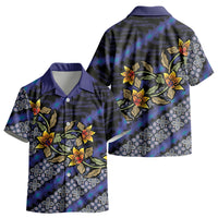 Indonesian Batik Motifs Pattern Floral Art Dark Blue Kid Hawaiian Shirt
