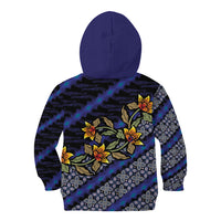 Indonesian Batik Motifs Pattern Floral Art Dark Blue Kid Hoodie