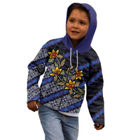 Indonesian Batik Motifs Pattern Floral Art Dark Blue Kid Hoodie