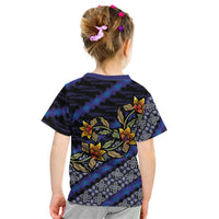 Indonesian Batik Motifs Pattern Floral Art Dark Blue Kid T Shirt