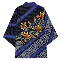 Indonesian Batik Motifs Pattern Floral Art Dark Blue Kimono