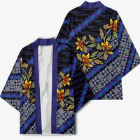 Indonesian Batik Motifs Pattern Floral Art Dark Blue Kimono