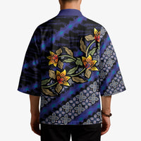 Indonesian Batik Motifs Pattern Floral Art Dark Blue Kimono