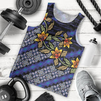 Indonesian Batik Motifs Pattern Floral Art Dark Blue Men Tank Top